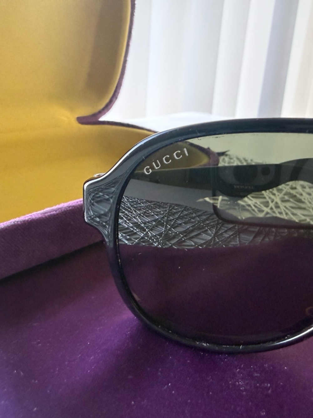 Gucci Black Aviator Sunglasses with Purple Case and Pouch. - Picture 9 of 13